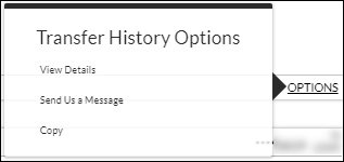 Transfer History Options menu